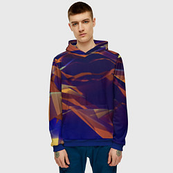 Толстовка-худи мужская Бриллиантовые синие и оранжевые волны, цвет: 3D-синий — фото 2