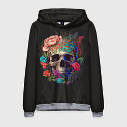 Толстовка-худи мужская Череп украшенный цветами, цвет: 3D-меланж