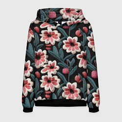 Толстовка-худи мужская Эффект вышивки цветы, цвет: 3D-черный