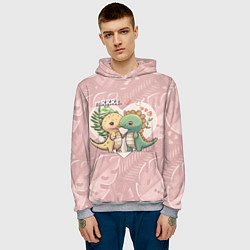 Толстовка-худи мужская Миссис и Мистр Влюбленные динозавры, цвет: 3D-меланж — фото 2