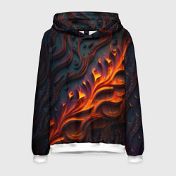 Толстовка-худи мужская Огненный орнамент с языками пламени, цвет: 3D-белый