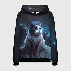 Толстовка-худи мужская Мемный кот в космосе, цвет: 3D-черный
