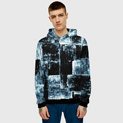 Толстовка-худи мужская Голубой, чёрный и белый абстракт, цвет: 3D-черный — фото 2