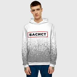 Толстовка-худи мужская Басист - в красной рамке на светлом, цвет: 3D-белый — фото 2