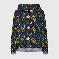 Толстовка-худи мужская Растительный паттерн с котиками, цвет: 3D-меланж