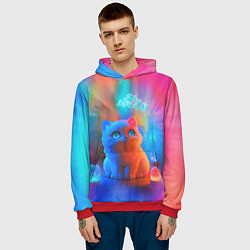 Толстовка-худи мужская Милый котенок - тай-дай, цвет: 3D-красный — фото 2