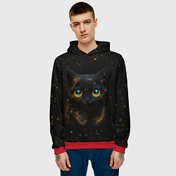 Толстовка-худи мужская Черный котенок с желтыми глазами - нейросеть, цвет: 3D-красный — фото 2