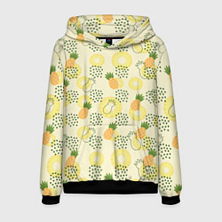 Толстовка-худи мужская Узор из ананасов на желтом фоне, цвет: 3D-черный