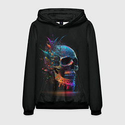 Толстовка-худи мужская Красочный череп с цветами, цвет: 3D-черный