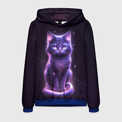 Толстовка-худи мужская Неоновый котик в лесу, цвет: 3D-синий