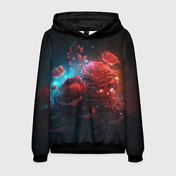 Толстовка-худи мужская Алые розы в ночном лесу, цвет: 3D-черный