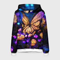 Толстовка-худи мужская Цветок бабочка midjouney, цвет: 3D-белый