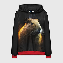 Толстовка-худи мужская Капибара и дым, цвет: 3D-красный