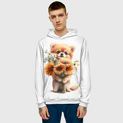 Толстовка-худи мужская Милый щенок с подсолнухами и ромашками, цвет: 3D-белый — фото 2