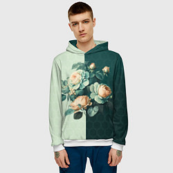 Толстовка-худи мужская Розы на зеленом фоне, цвет: 3D-белый — фото 2