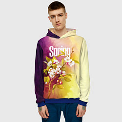 Толстовка-худи мужская Ветка цветущей яблони акварель, цвет: 3D-синий — фото 2