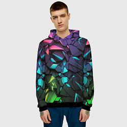 Толстовка-худи мужская Неоновые абстрактные каменные плиты, цвет: 3D-черный — фото 2