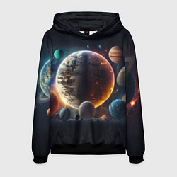 Толстовка-худи мужская Ппланеты и космос от нейросети, цвет: 3D-черный
