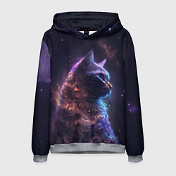 Толстовка-худи мужская Кошка в космосе туманность, цвет: 3D-меланж