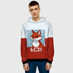 Толстовка-худи мужская Пиксельная лиса с надписью fox, цвет: 3D-черный — фото 2