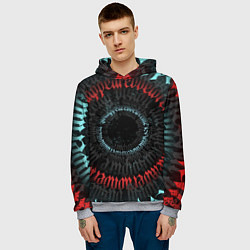 Толстовка-худи мужская Неоновые круги иероглифы, цвет: 3D-меланж — фото 2