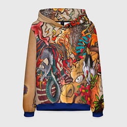 Толстовка-худи мужская Иредзуми: демон и дракон, цвет: 3D-синий