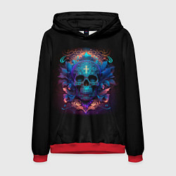 Толстовка-худи мужская Мексиканский неоновый череп с крестом, цвет: 3D-красный