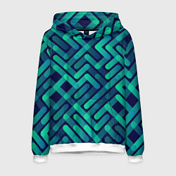 Толстовка-худи мужская Бирюзовые линии, цвет: 3D-белый