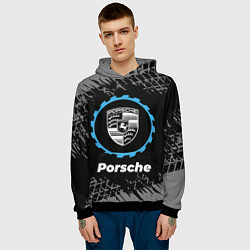 Толстовка-худи мужская Porsche в стиле Top Gear со следами шин на фоне, цвет: 3D-черный — фото 2