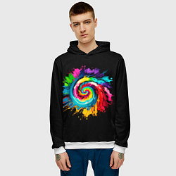 Толстовка-худи мужская Тай-дай разноцветная спираль, цвет: 3D-белый — фото 2