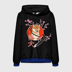 Толстовка-худи мужская Сиба ину самурай, цвет: 3D-синий