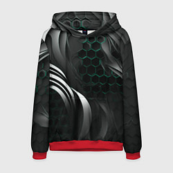 Толстовка-худи мужская Объемные бирюзовые плиты и черные линии, цвет: 3D-красный