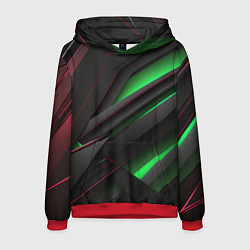 Толстовка-худи мужская Объемная текстура с зеленым свечением, цвет: 3D-красный