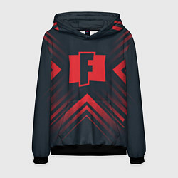 Толстовка-худи мужская Красный символ Fortnite на темном фоне со стрелкам, цвет: 3D-черный