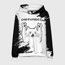 Толстовка-худи мужская Disturbed рок кот на светлом фоне, цвет: 3D-белый