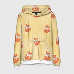 Толстовка-худи мужская Наблюдательные лисята, цвет: 3D-белый