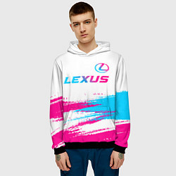 Толстовка-худи мужская Lexus neon gradient style: символ сверху, цвет: 3D-черный — фото 2