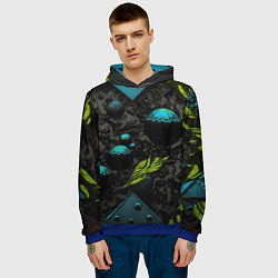 Толстовка-худи мужская Зеленые абстрактные листья, цвет: 3D-синий — фото 2