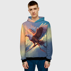 Толстовка-худи мужская Орел с мечом в облаках на закате, цвет: 3D-черный — фото 2