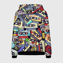 Толстовка-худи мужская Касеты 80-е, цвет: 3D-черный