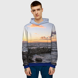 Толстовка-худи мужская Закат солнца на Финском заливе, цвет: 3D-синий — фото 2