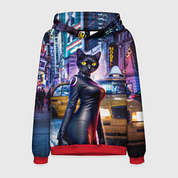 Толстовка-худи мужская Модная чёрная кошечка в Нью-Йорке, цвет: 3D-красный