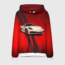 Толстовка-худи мужская Немецкий спортивный автомобиль Porsche, цвет: 3D-белый