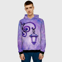 Толстовка-худи мужская Уличный фиолетовый фонарь, цвет: 3D-черный — фото 2