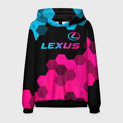 Толстовка-худи мужская Lexus - neon gradient: символ сверху, цвет: 3D-черный