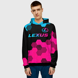 Толстовка-худи мужская Lexus - neon gradient: символ сверху, цвет: 3D-черный — фото 2