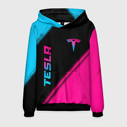 Толстовка-худи мужская Tesla - neon gradient: надпись, символ, цвет: 3D-черный