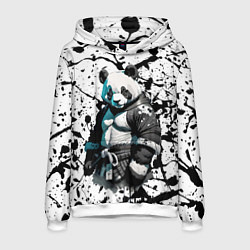 Толстовка-худи мужская Panda samurai on the background of blots, цвет: 3D-белый