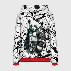 Толстовка-худи мужская Panda samurai on the background of blots, цвет: 3D-красный