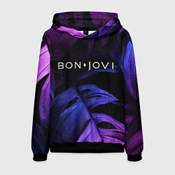 Толстовка-худи мужская Bon Jovi neon monstera, цвет: 3D-черный